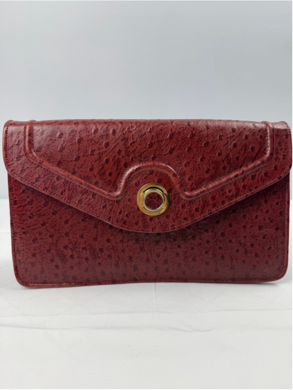 Vintage 70s Lolise Burgundy Ostrich Texture Clutch Shoulder Leather Bag